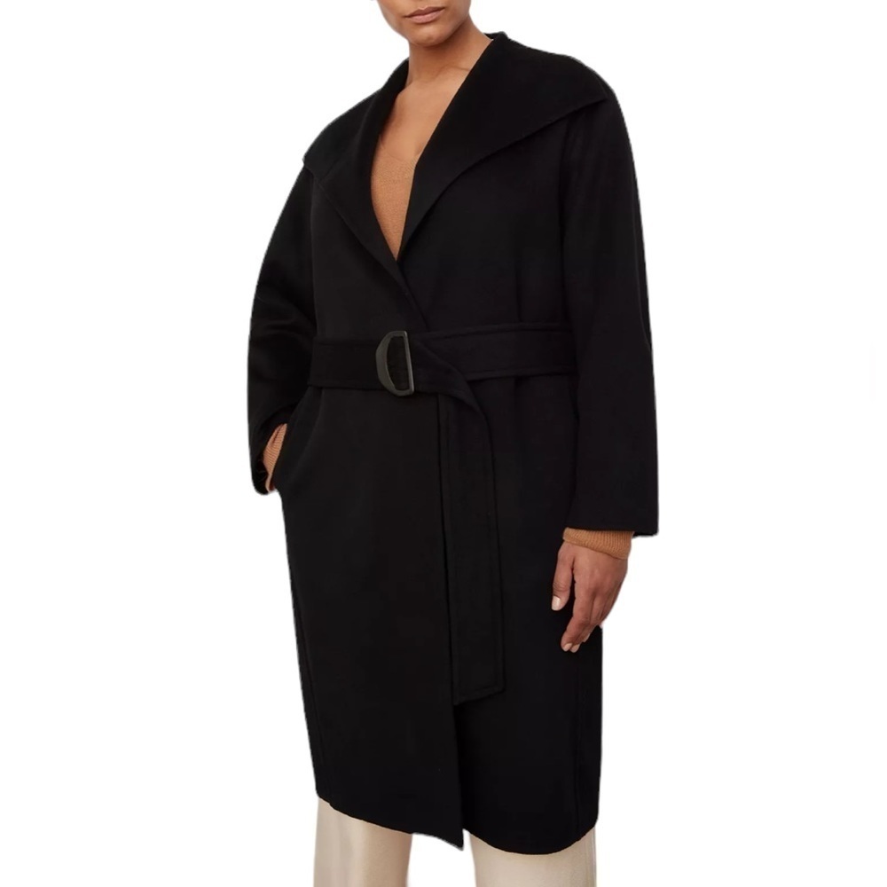 Vince Black Wool & Cashmere Belted Drape-Neck Coat